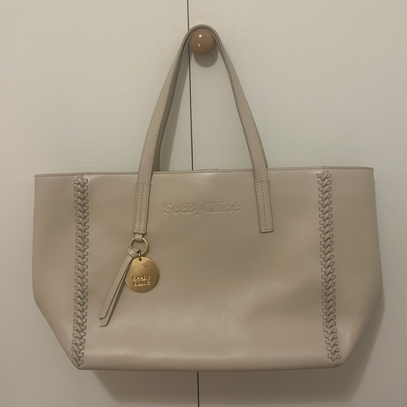 See by Chloé Tilda Leather Braided Tote In Cement Beige - Picture 8 of 16